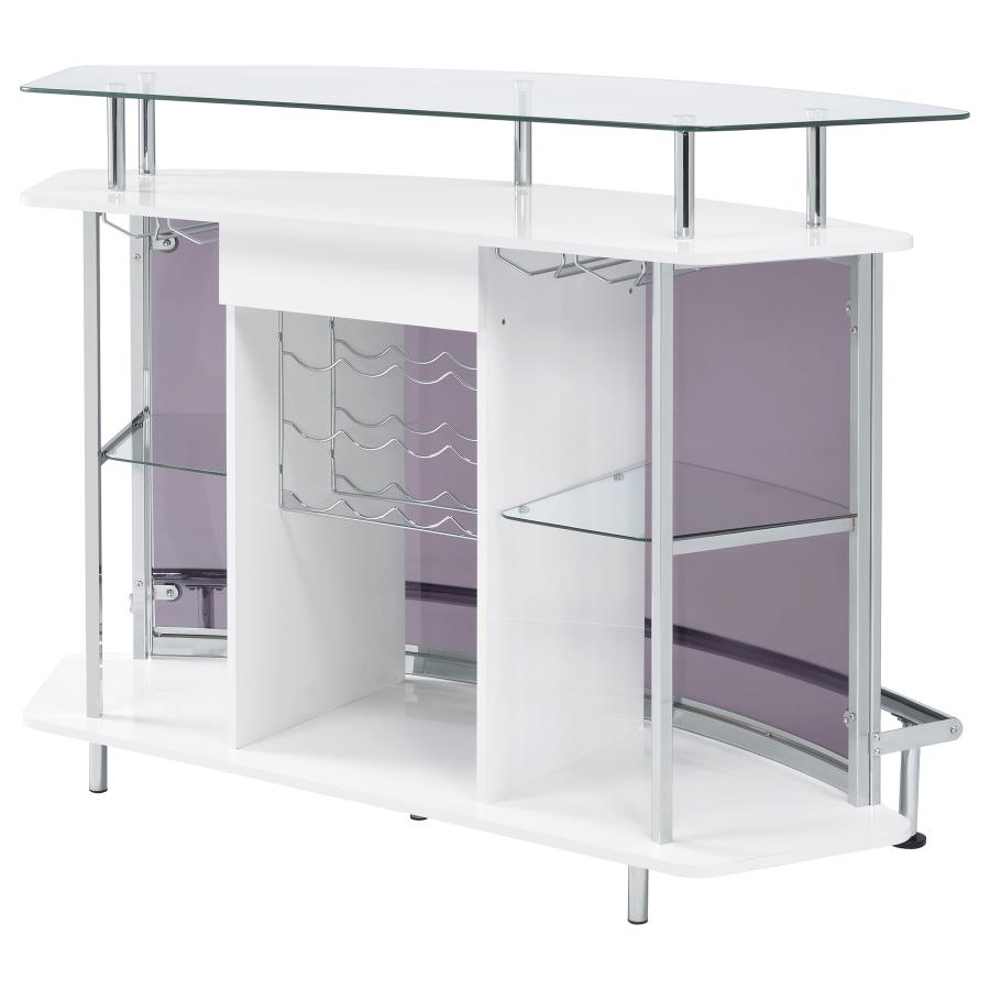 (image for) Gideon Curved Glass Top Home Bar Cabinet White High Gloss