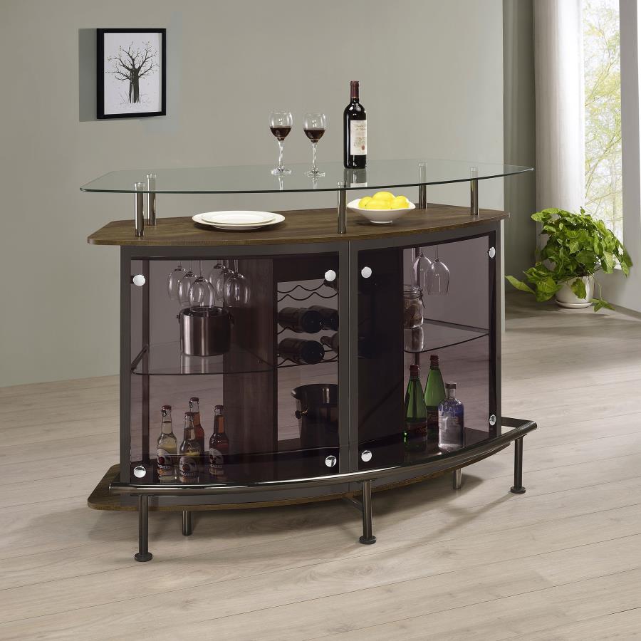 (image for) Gideon Curved Glass Top Home Bar Wine Cabinet Brown Oak