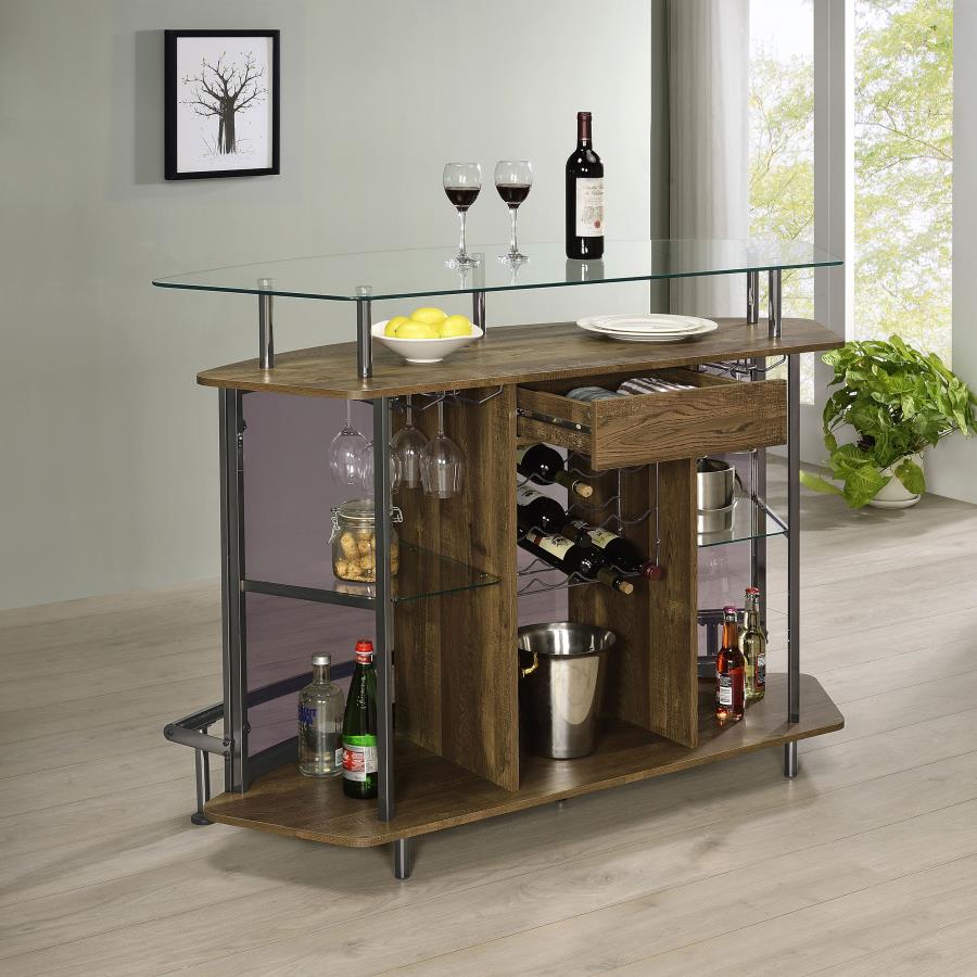 (image for) Gideon Curved Glass Top Home Bar Wine Cabinet Brown Oak