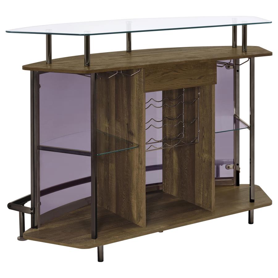 (image for) Gideon Curved Glass Top Home Bar Wine Cabinet Brown Oak