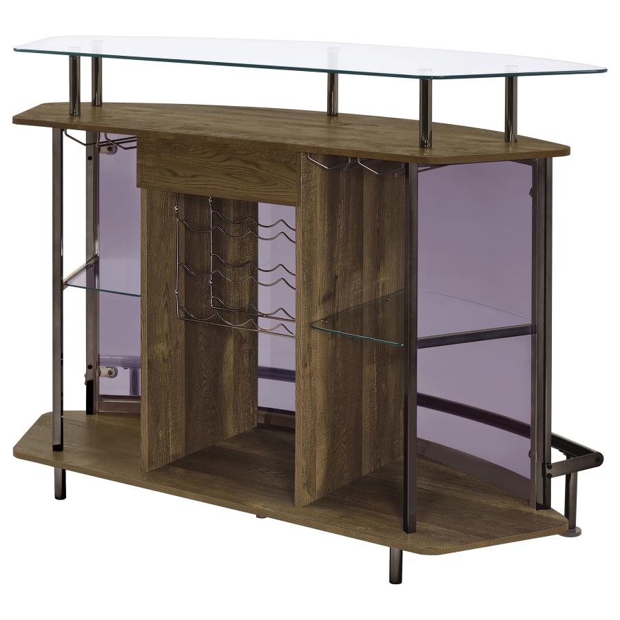 (image for) Gideon Curved Glass Top Home Bar Wine Cabinet Brown Oak