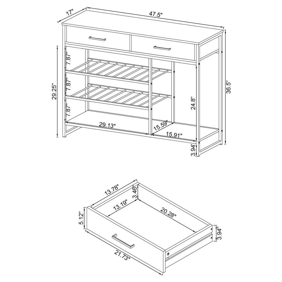 (image for) Melrose 2-drawer Home Bar Storage with Wine Rack Grey