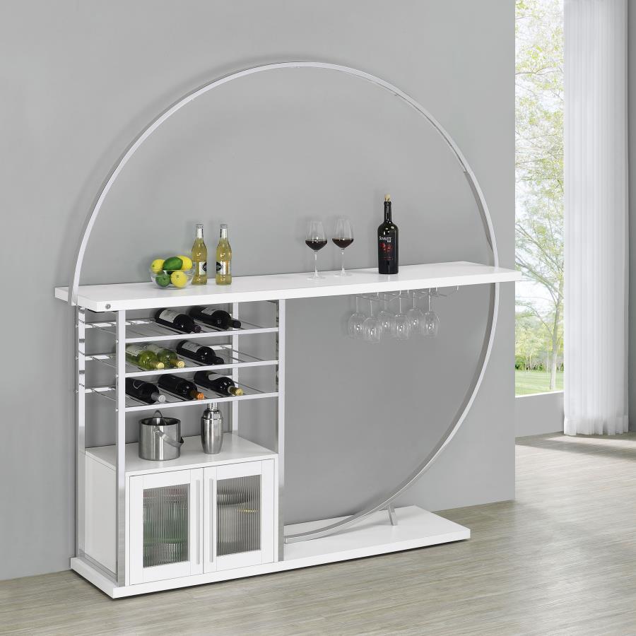 (image for) Risley 2-door Circular LED Home Bar Cabinet White High Gloss