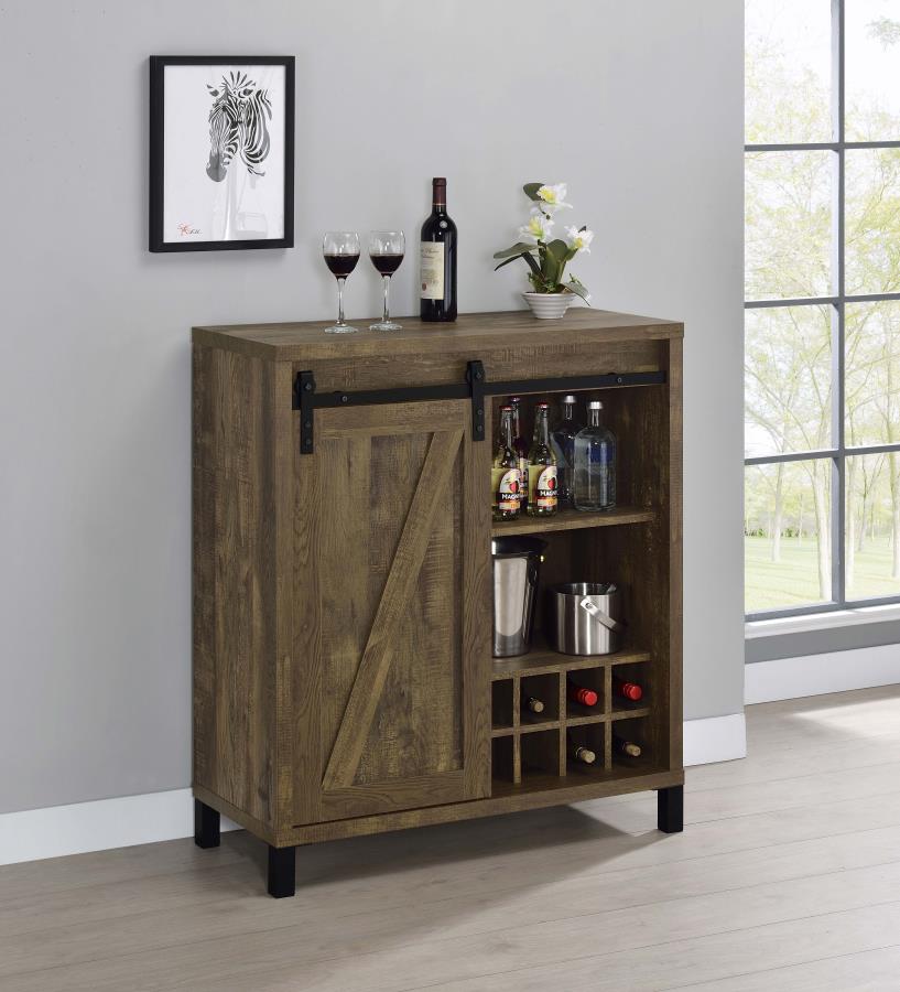 (image for) Arlington Sliding Door Home Bar Wine Cabinet Rustic Oak