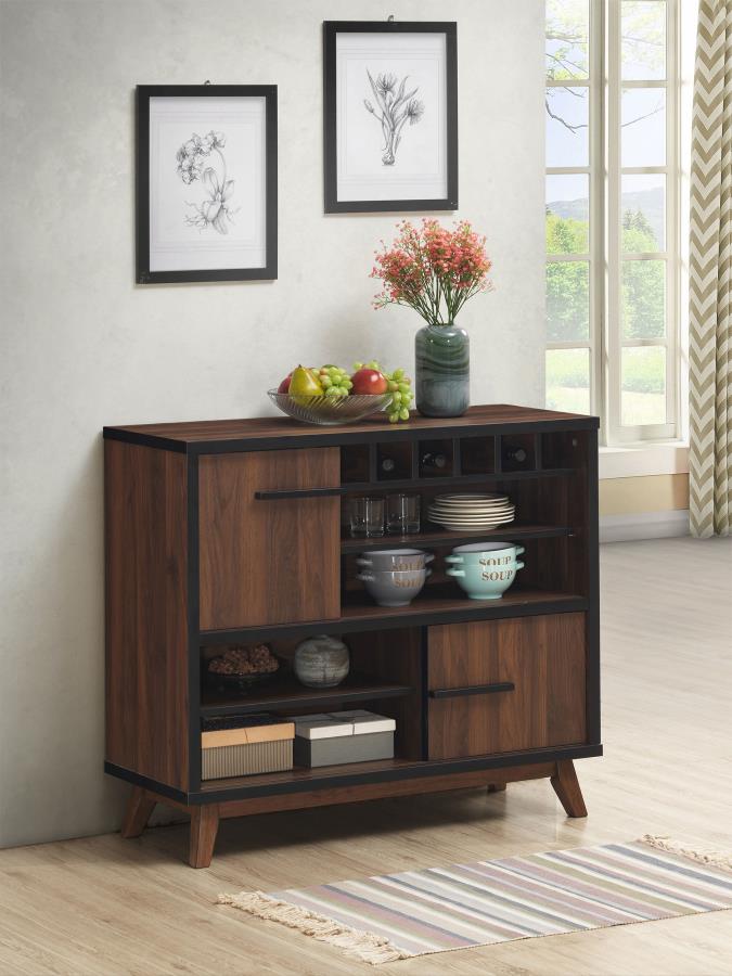 (image for) Ezekiel 2-door Home Bar Wine Storage Cabinet Walnut