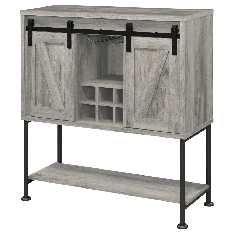 (image for) Claremont Sliding Door Home Bar Wine Cabinet Grey Driftwood