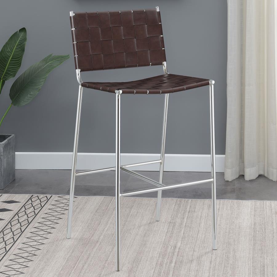 (image for) Adelaide Upholstered Pub Height Bar Stool Brown and Chrome