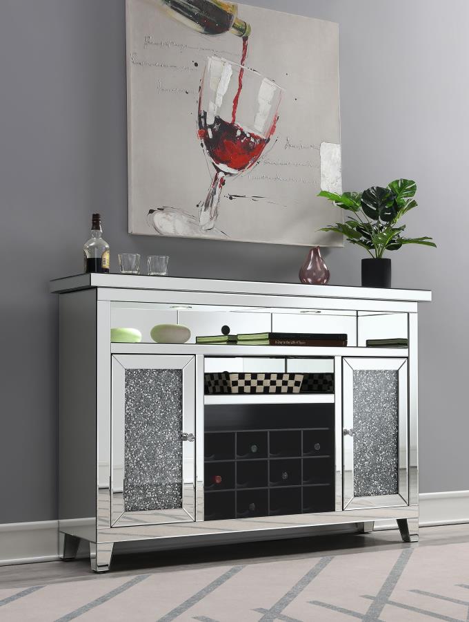 (image for) Melinda 2-door LED Mirrored Wine Storage Bar Cabinet Silver