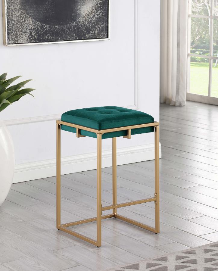 (image for) Nadia Upholstered Backless Counter Stool Green (Set of 2)