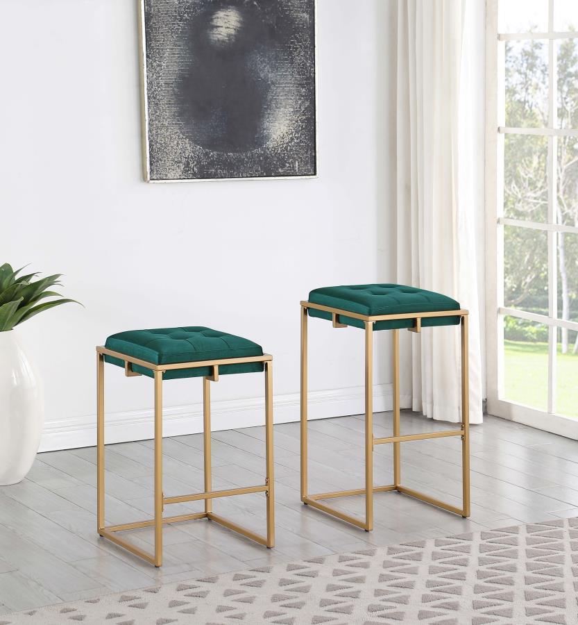 (image for) Nadia Upholstered Backless Counter Stool Green (Set of 2)