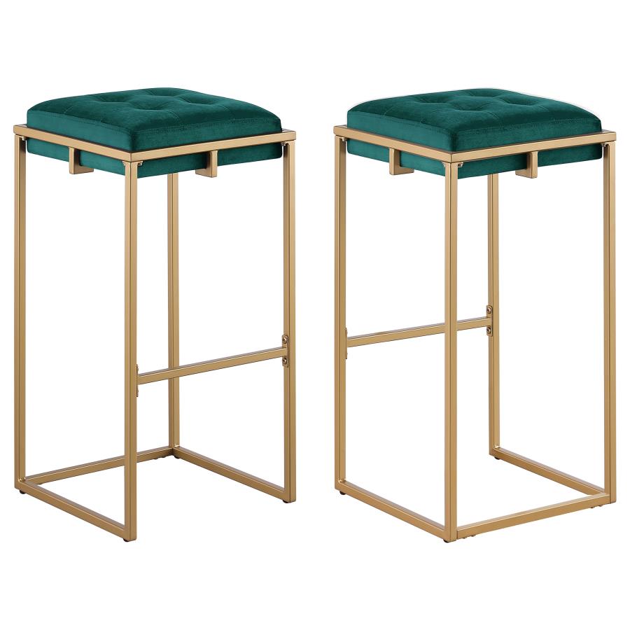 (image for) Nadia Upholstered Backless Bar Stool Green (Set of 2) - Click Image to Close