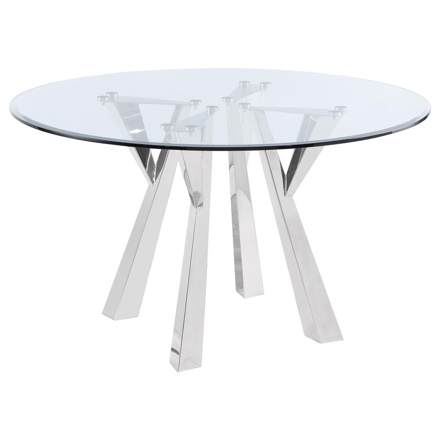 (image for) Alaia Round 51-inch Clear Glass Top Dining Table Chrome - Click Image to Close