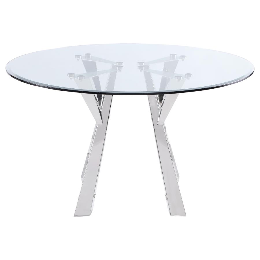 (image for) Alaia Round 51-inch Clear Glass Top Dining Table Chrome