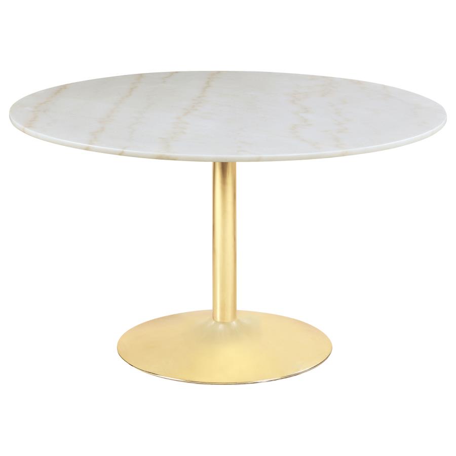 (image for) Kella 5-piece Round Marble Top Dining Set White and Gold