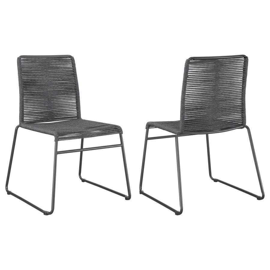 (image for) Jerome Woven Rope Stackable Side Chair Charcoal (Set of 2) - Click Image to Close