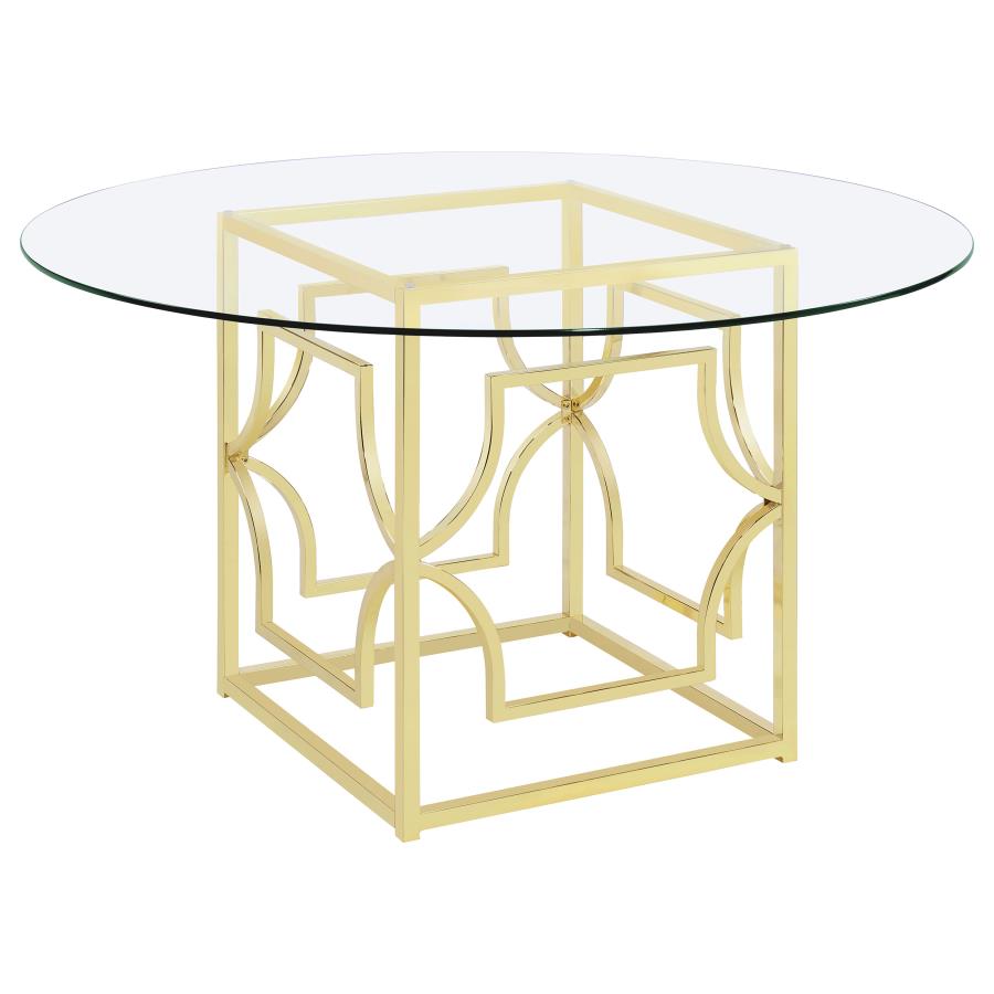 (image for) Starlight Round 54-inch Glass Top Metal Dining Table Brass - Click Image to Close