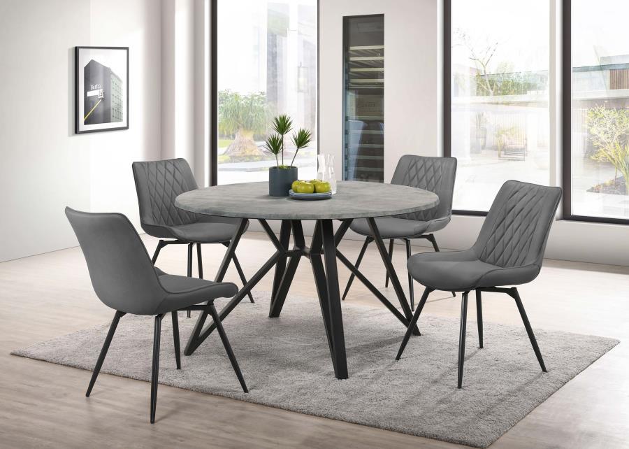 (image for) Neil 5-piece Round Dining Table Set Concrete Gunmetal