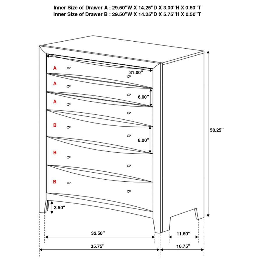 (image for) Phoenix 6-drawer Bedroom Chest Cappuccino