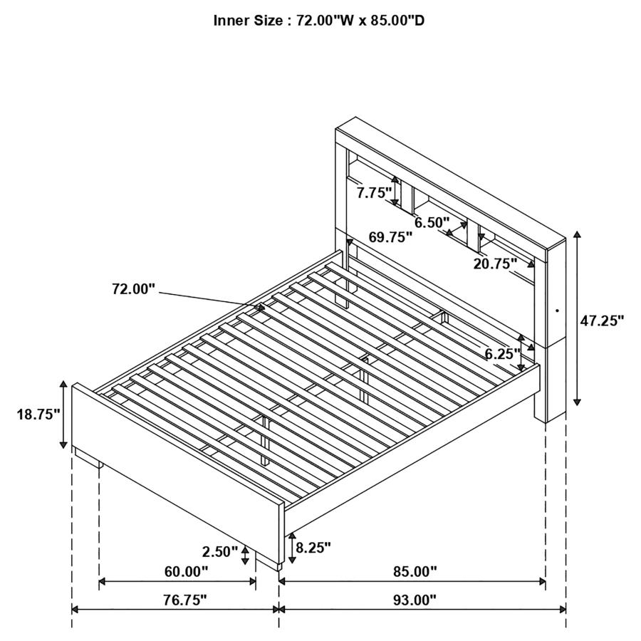 (image for) Jessica California King LED Storage Bookcase Bed Cappuccino