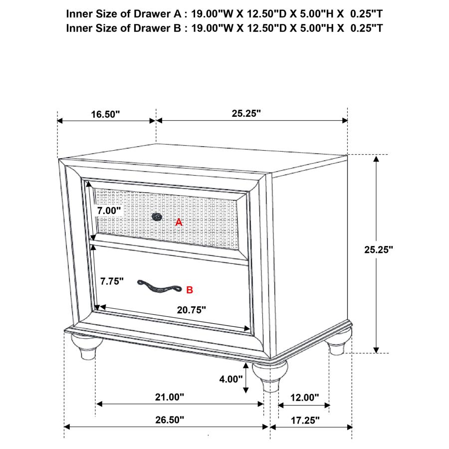 (image for) Barzini 2-drawer Nightstand Black