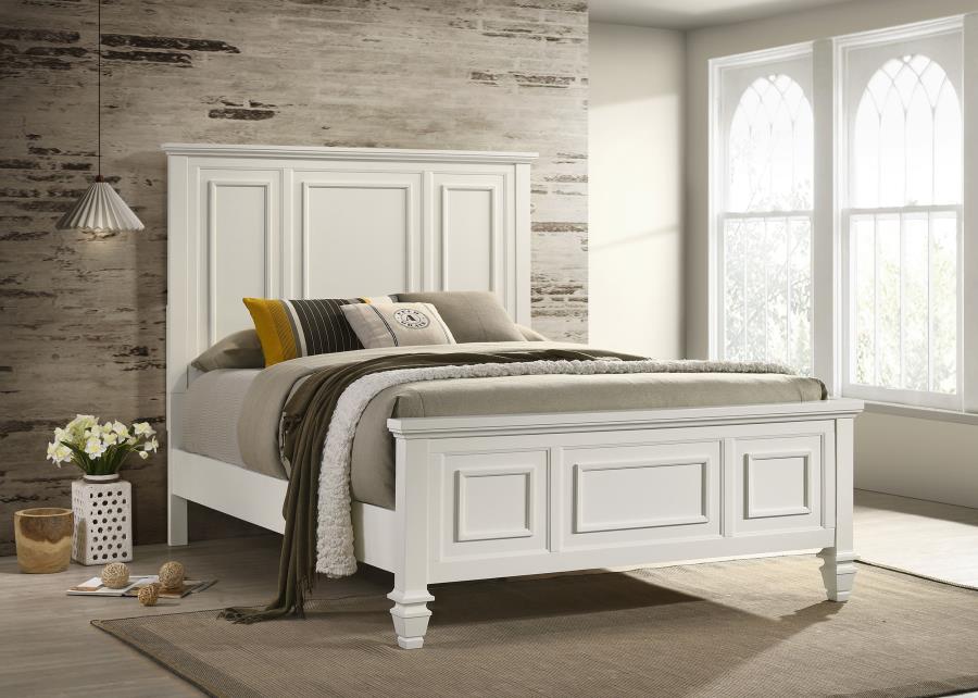 (image for) Sandy Beach Wood California King Panel Bed Cream White