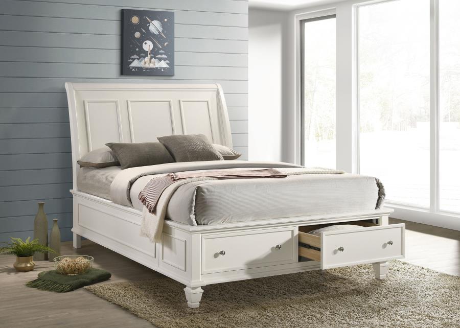 (image for) Sandy Beach Wood Eastern King Storage Panel Bed Cream White