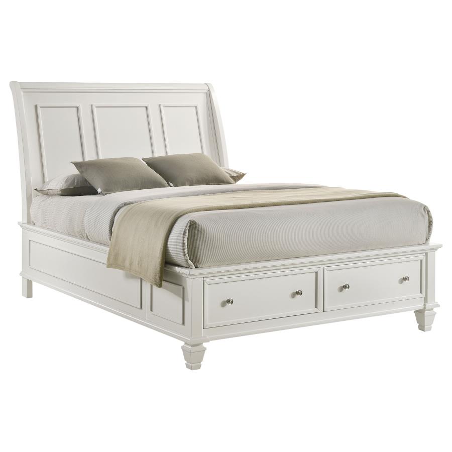 (image for) Sandy Beach Wood Eastern King Storage Panel Bed Cream White