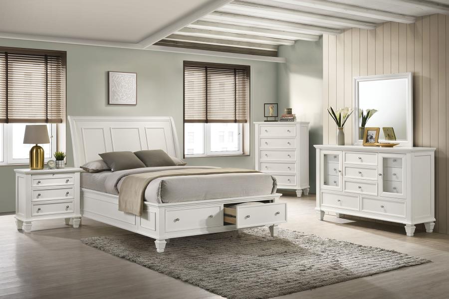 (image for) Sandy Beach Wood Eastern King Storage Panel Bed Cream White