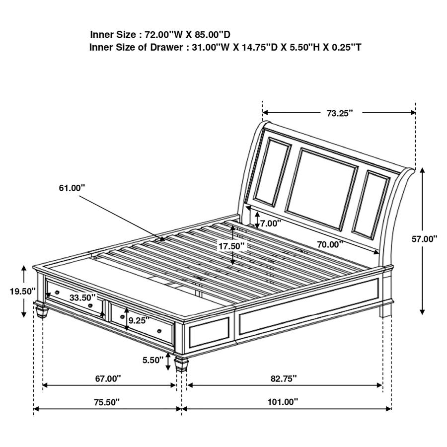 (image for) Sandy Beach California King Storage Panel Bed Cream White