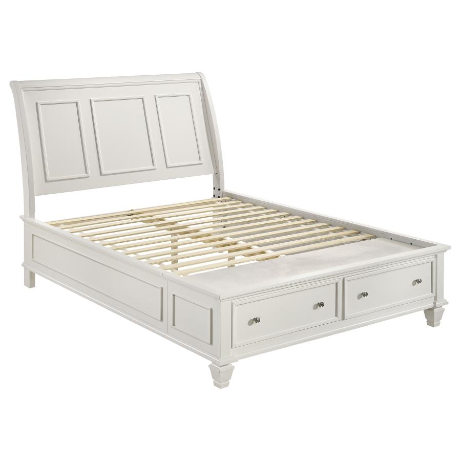 (image for) Sandy Beach Wood Queen Storage Panel Bed Cream White - Click Image to Close