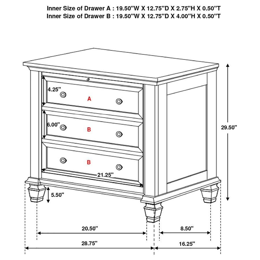 (image for) Sandy Beach 3-drawer Nightstand Black