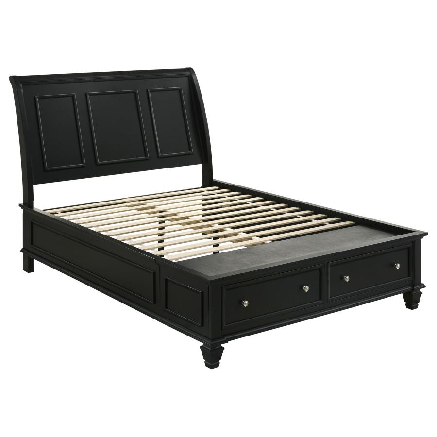 (image for) Sandy Beach Wood Queen Storage Panel Bed Black - Click Image to Close