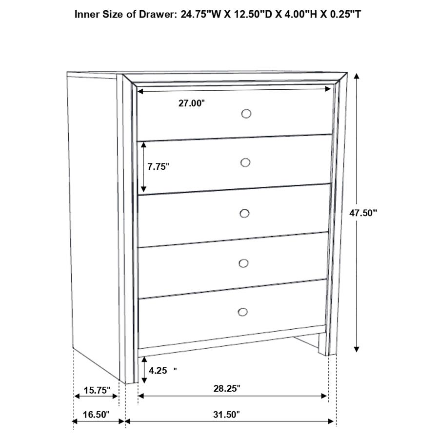 (image for) Serenity 5-drawer Bedroom Chest Rich Merlot