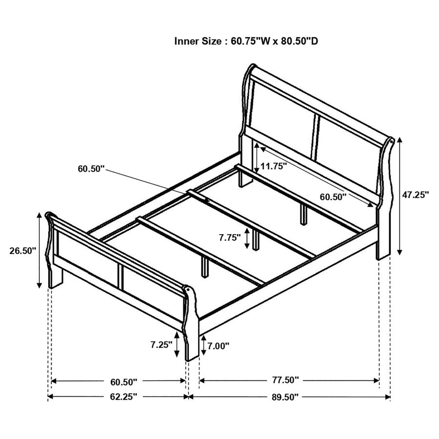 (image for) Louis Philippe Wood Queen Sleigh Bed Cappuccino