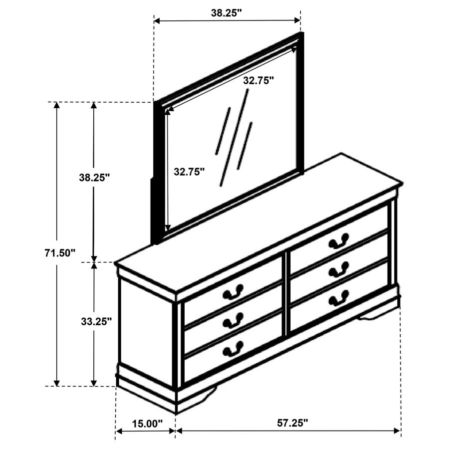 (image for) Louis Philippe 6-drawer Dresser and Mirror White