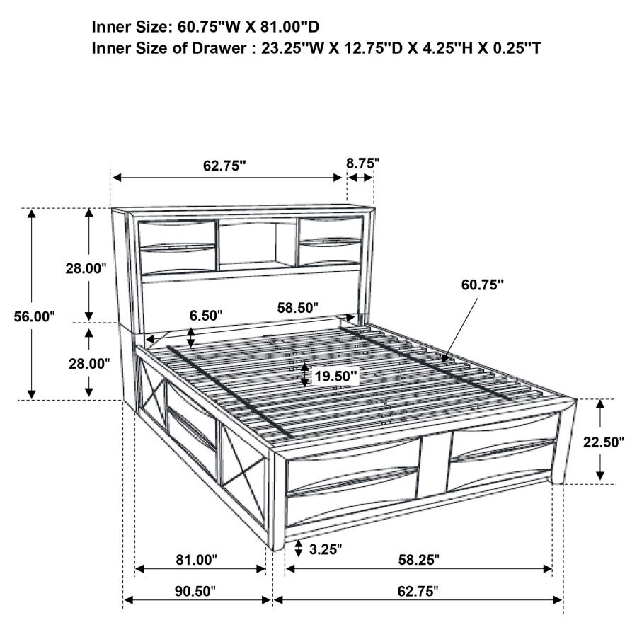 (image for) Briana Wood Queen Storage Bookcase Bed Black