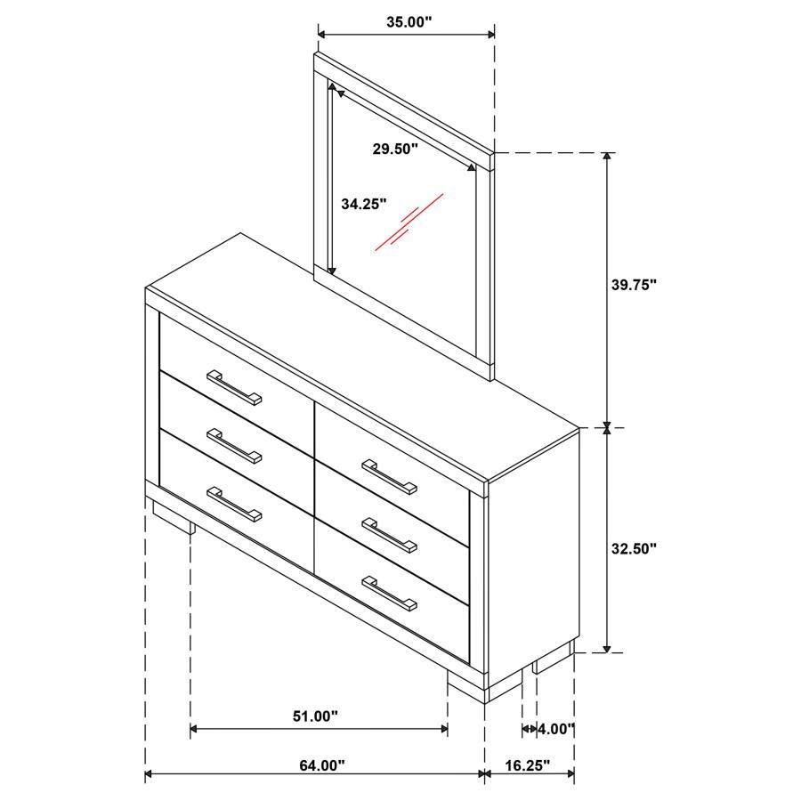 (image for) Jessica 6-drawer Dresser with Mirror Cream White