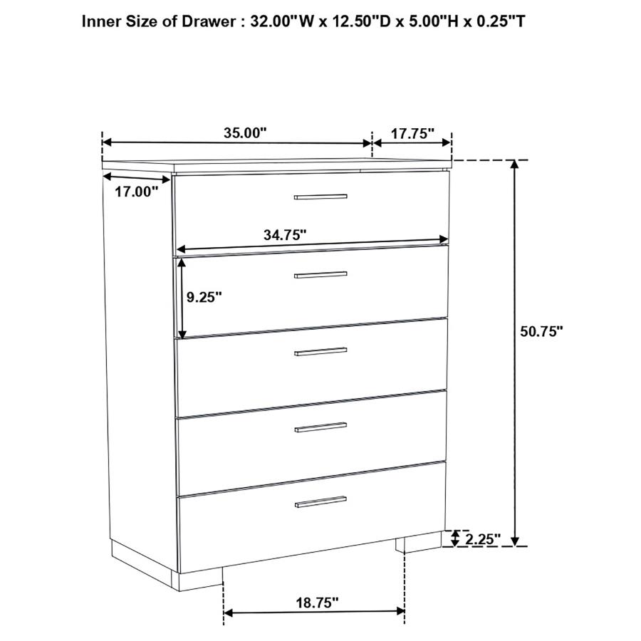 (image for) Felicity 5-piece Full Bedroom Set White High Gloss