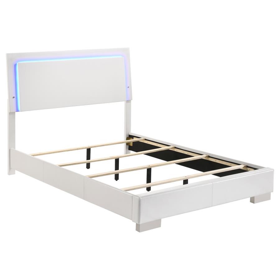 (image for) Felicity Wood Full LED Panel Bed White High Gloss - Click Image to Close