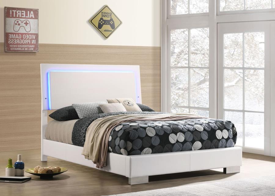 (image for) Felicity Wood Full LED Panel Bed White High Gloss