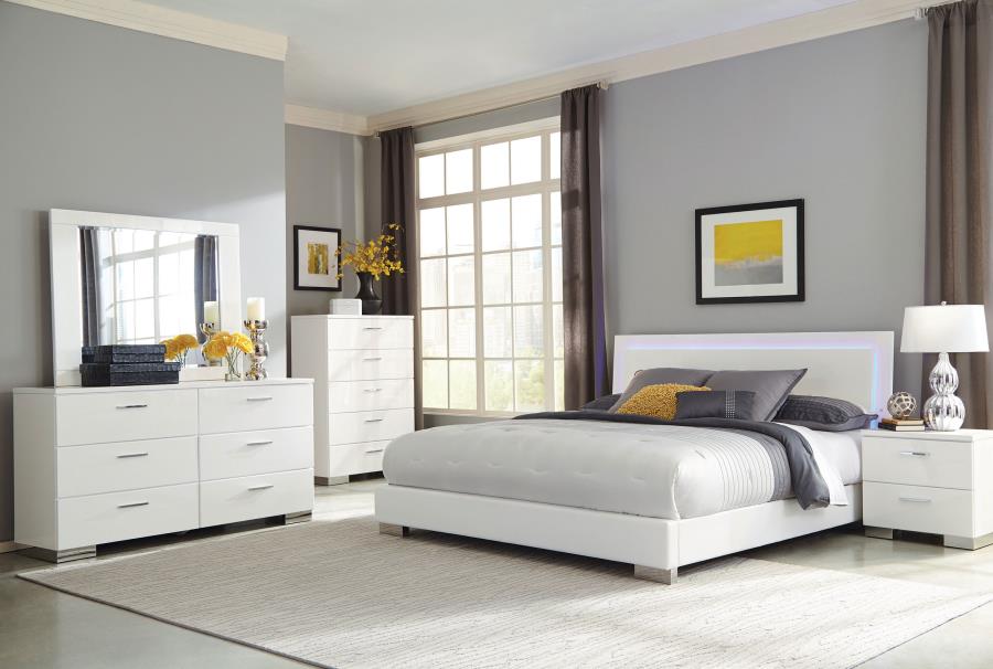 (image for) Felicity 6-piece Eastern King Bedroom Set White High Gloss - Click Image to Close