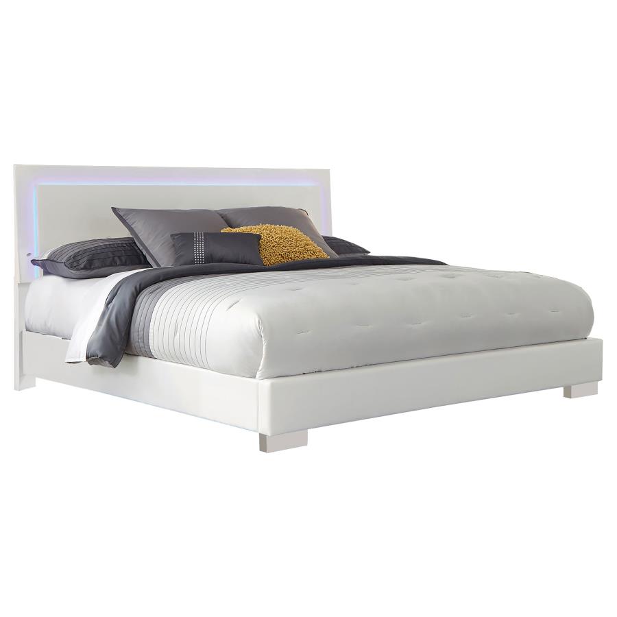 (image for) Felicity Wood Eastern King LED Panel Bed White High Gloss