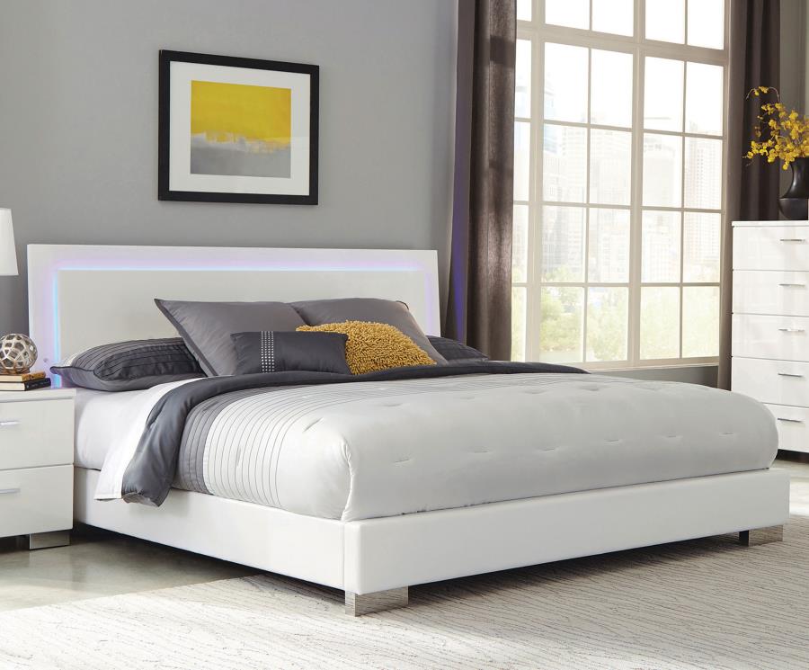 (image for) Felicity Wood Eastern King LED Panel Bed White High Gloss