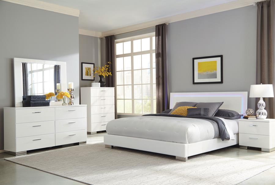 (image for) Felicity Wood Queen LED Panel Bed White High Gloss