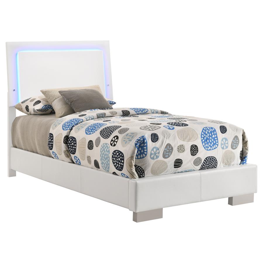 (image for) Felicity Wood Twin LED Panel Bed White High Gloss