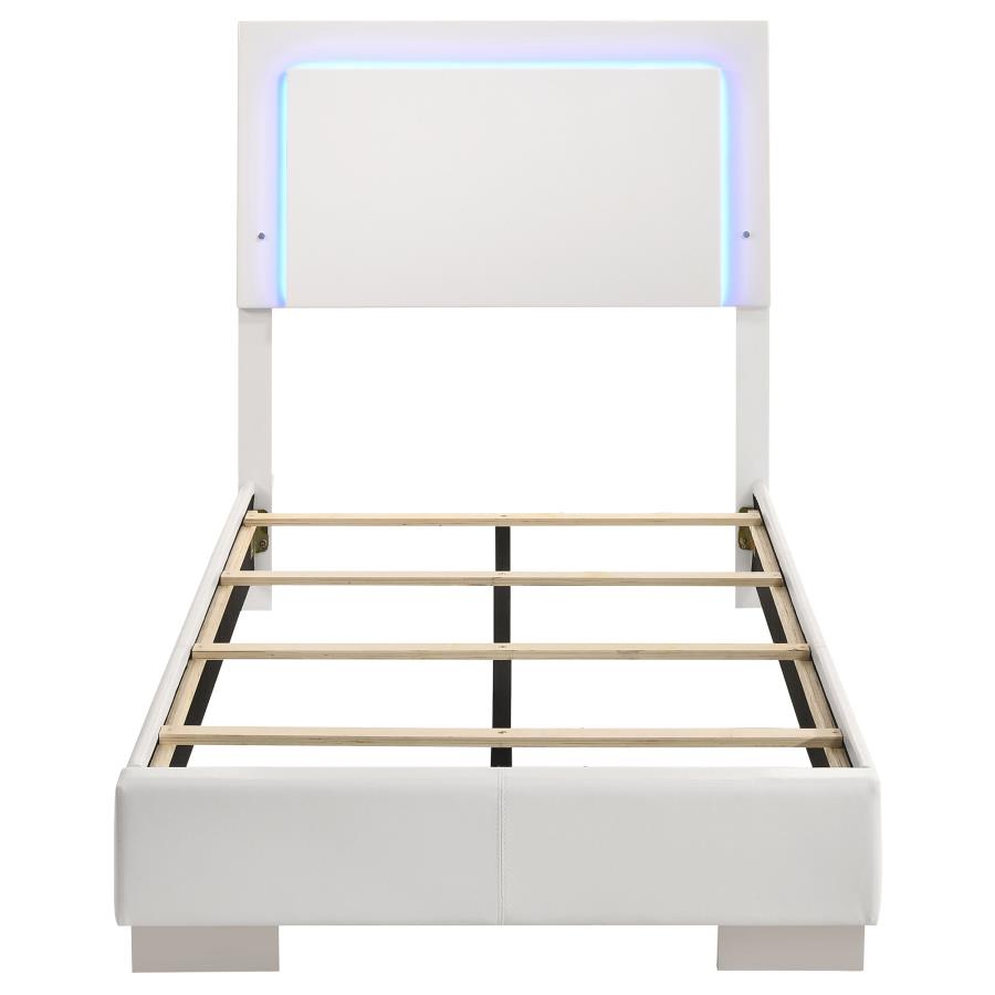 (image for) Felicity Wood Twin LED Panel Bed White High Gloss