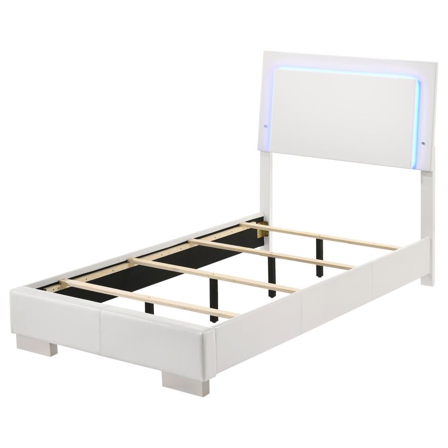 (image for) Felicity Wood Twin LED Panel Bed White High Gloss