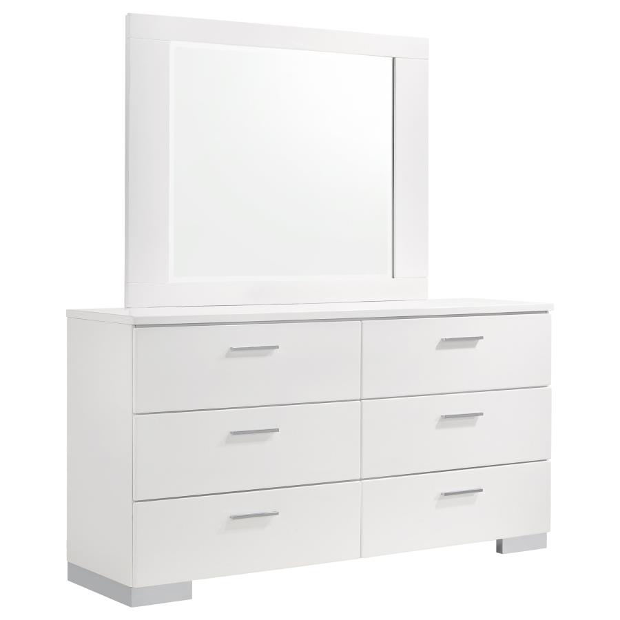 (image for) Felicity 6-drawer Wood Dresser with Mirror White High Gloss