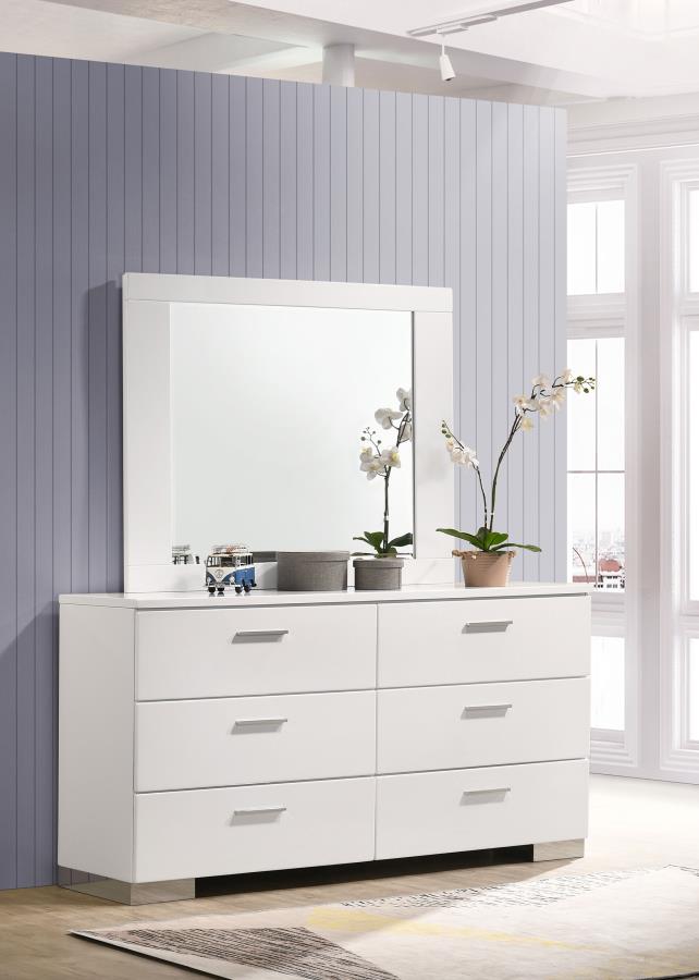 (image for) Felicity 6-drawer Wood Dresser with Mirror White High Gloss