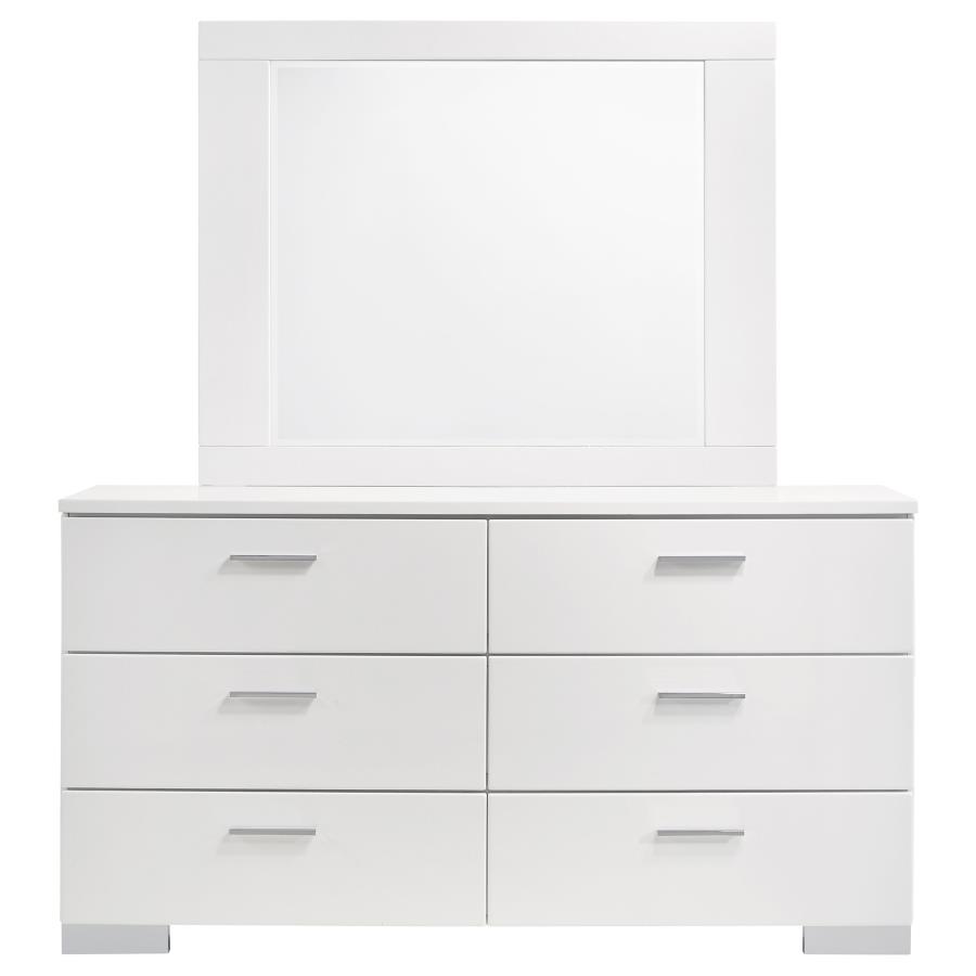 (image for) Felicity 6-drawer Wood Dresser with Mirror White High Gloss